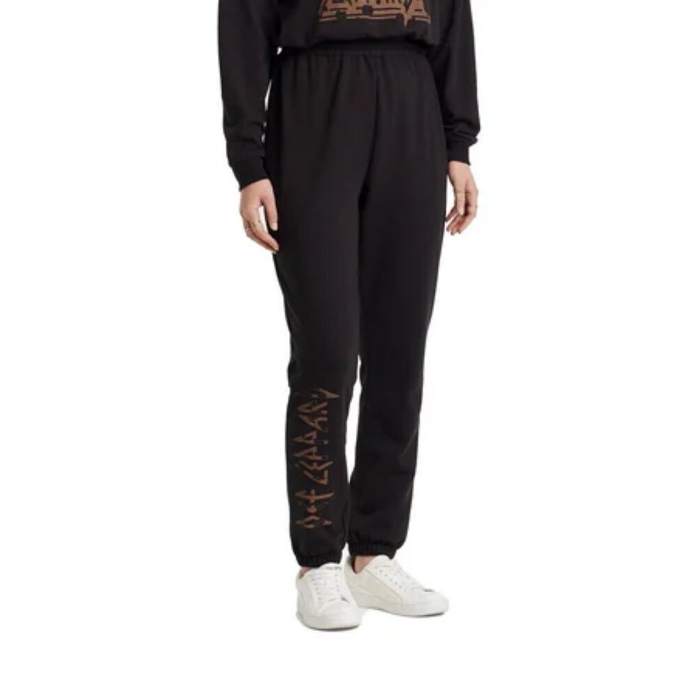 Women's Def Leppard Graphic Jogger Pants - Black Leopard Print